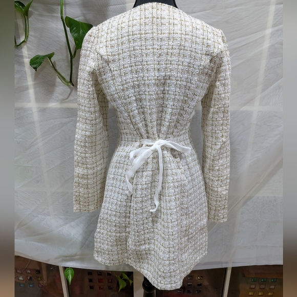 Rihoas / XS / new with tags / White Square Neck Tweed Mini Dress - Picture 2 of 5